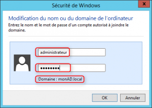 Jonction domaine 2 - saisie mot de passe administrateur