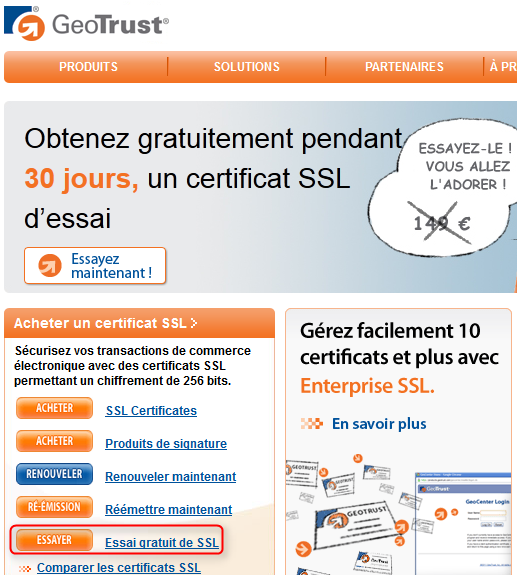 Geotrust certificat SSL essai
